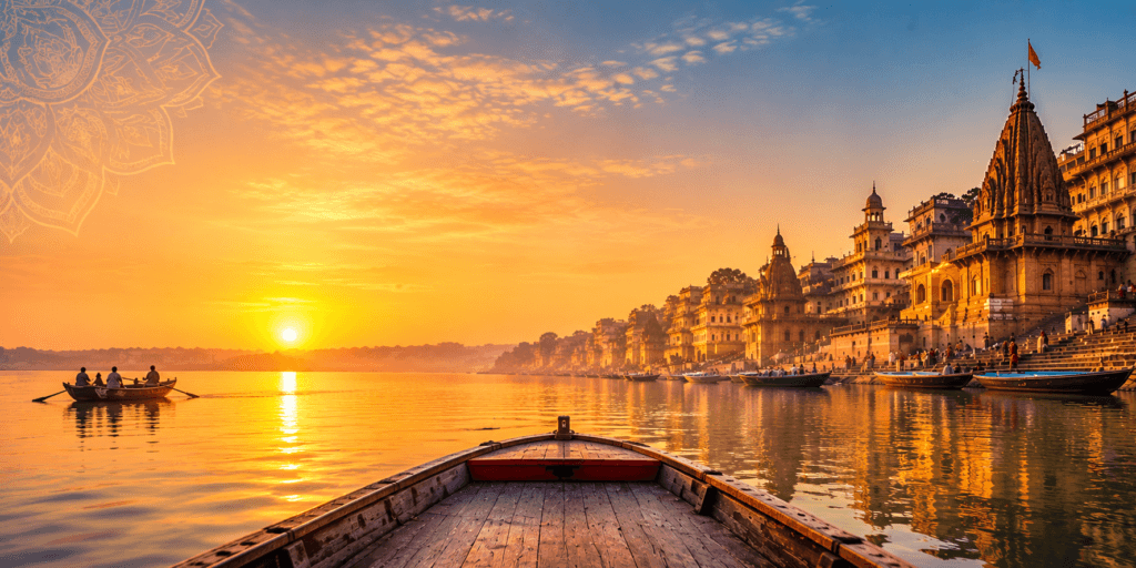 Ghats along the Ganges River in Varanasi, India
